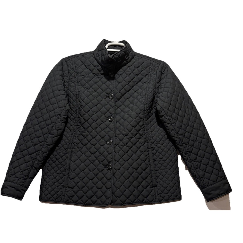 Lands' End Black Primaloft Quilted Button Jacket Mandarin Collar Women's Size LG